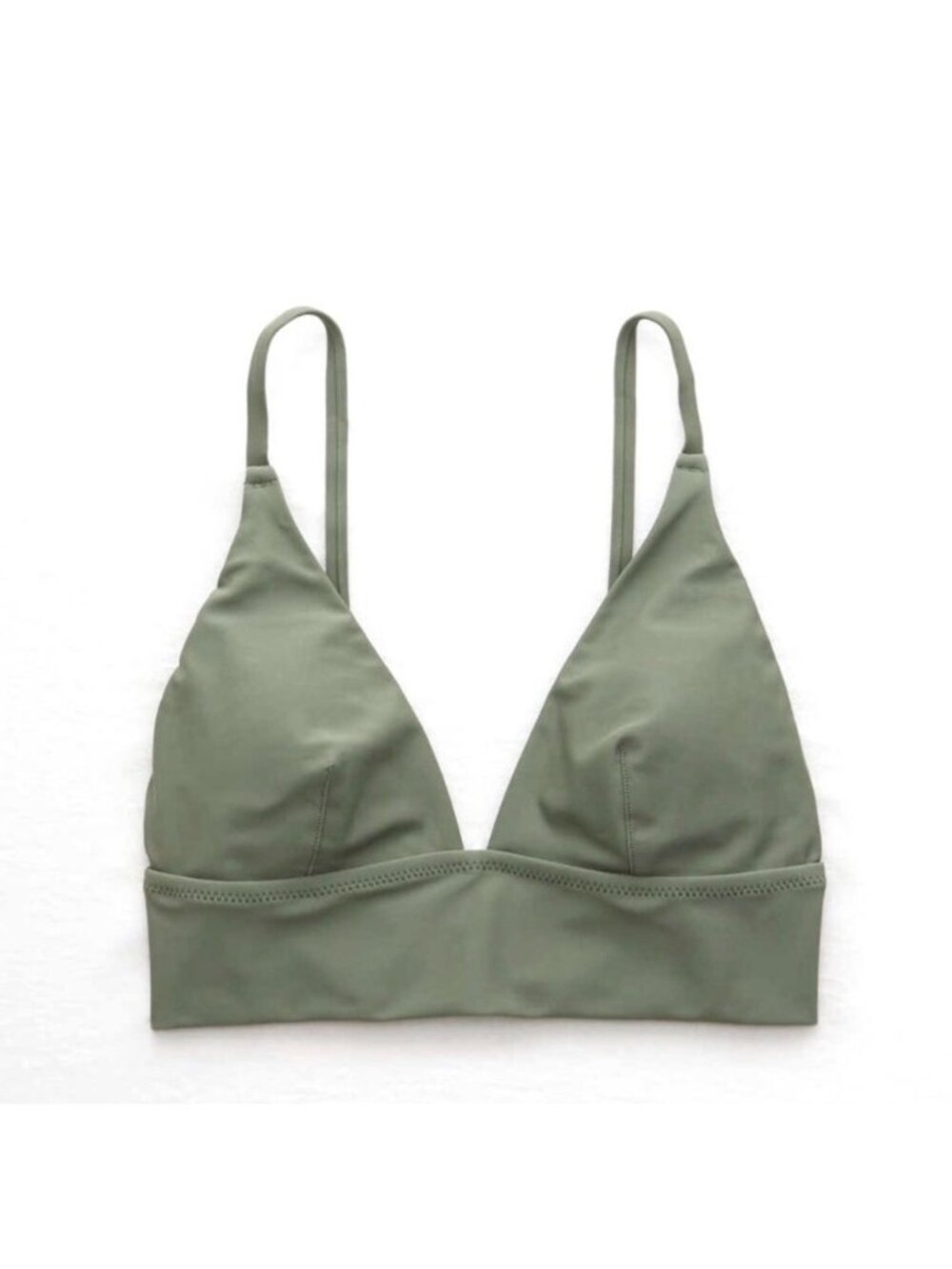 AERIE Plunge Longline Triangle Bikini Top Sz XXS Olive Green Padded Swimwear